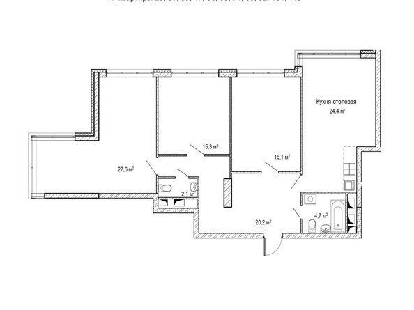 Планировка трёхкомнатной квартиры 116,2 кв.м