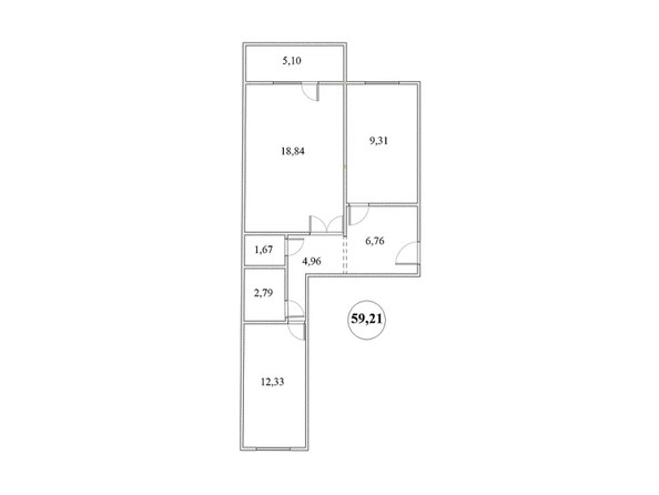Планировка 2-комнатной квартиры 59,21 кв.м