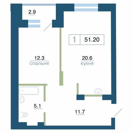 Планировка 1-комн 51,2 м²