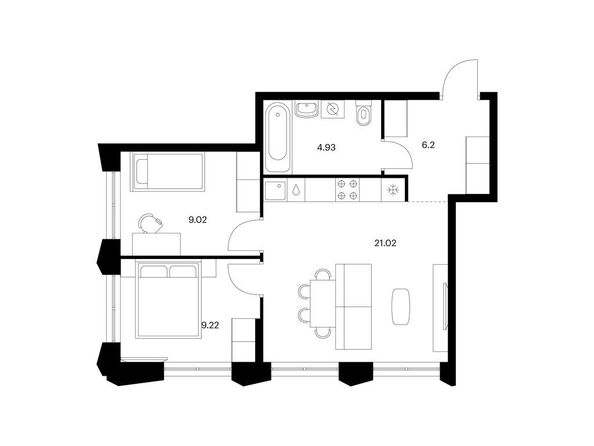 Планировка 2-комн 50,39 м²