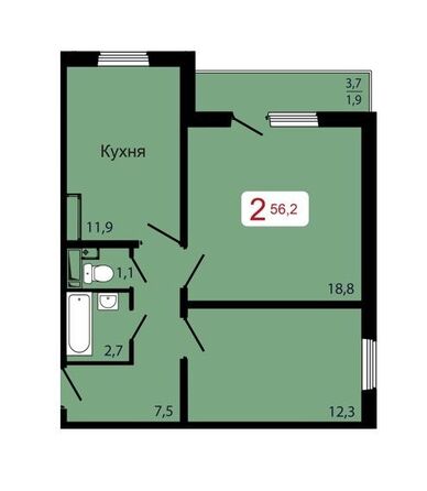 Планировка 2-комн 56,2 м²