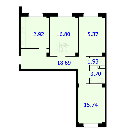 Планировка 3-комн 85,15 м²