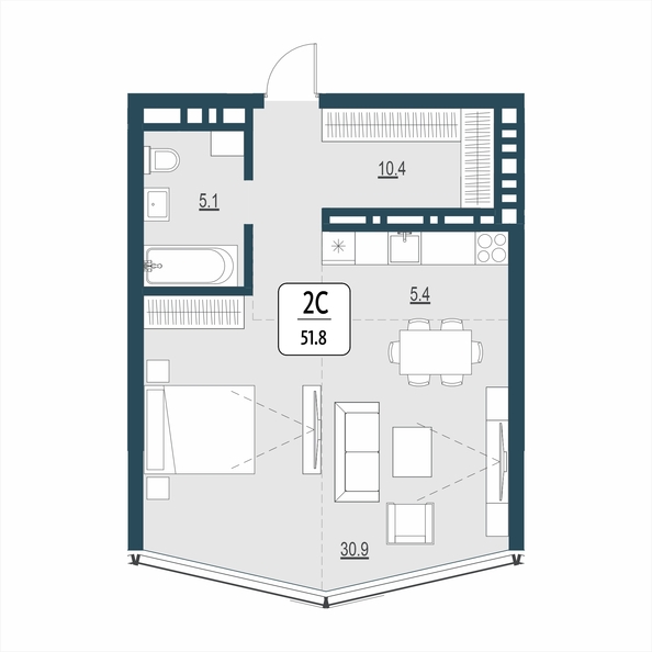 Планировка 2-комн 51,8 м²