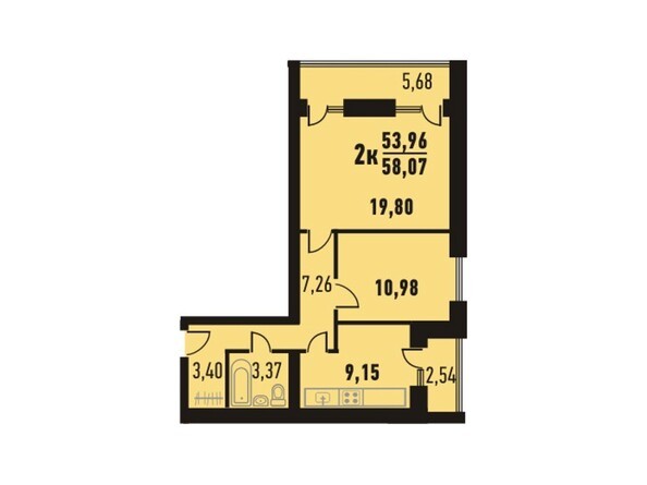 Планировка двухкомнатной квартиры 58,07 кв.м