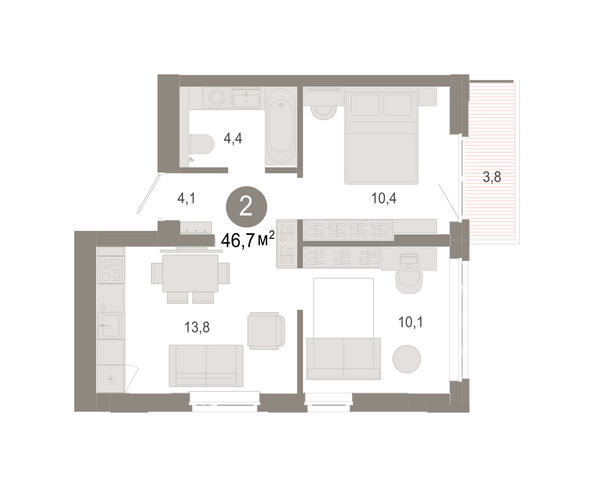 Планировка 2-комн 46,72 м²