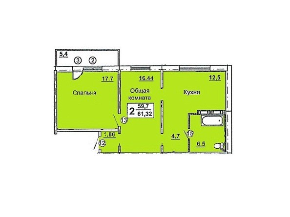 Планировка двухкомнатной квартиры 61,32 кв.м