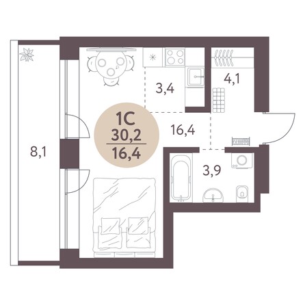 Планировка Студия 30,2 м²