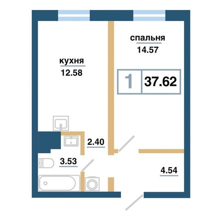 Планировка 1-комн 37,62 м²