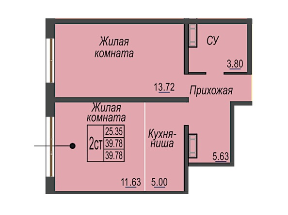 Планировка 1-комн 39,78 м²