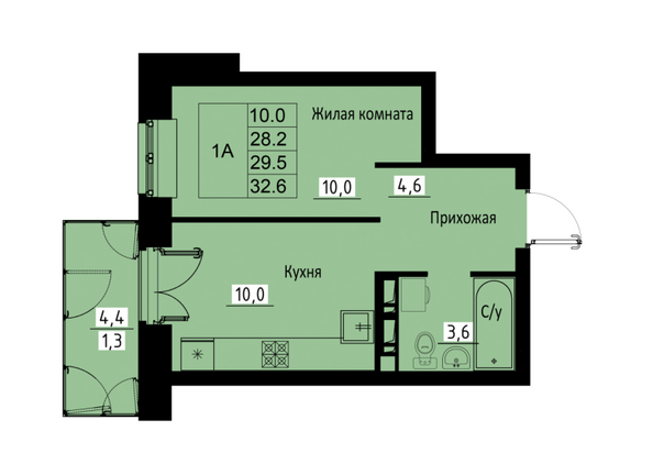 Планировка 1-комн 29,5 м²