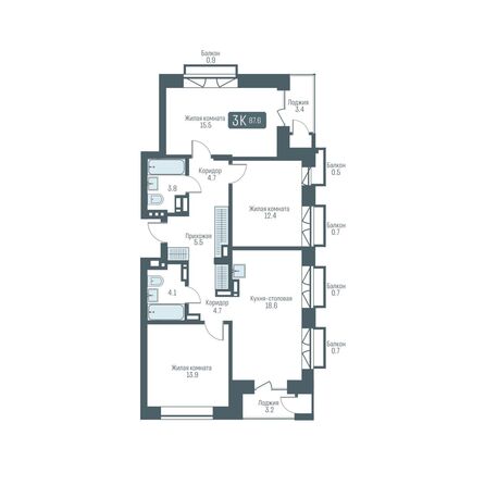 Планировка 3-комн 87,6, 87,8 м²