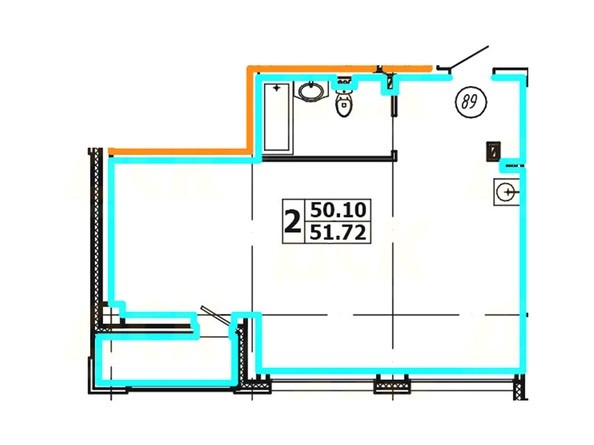 Планировка 2-комнатной квартиры 51,72 кв. м