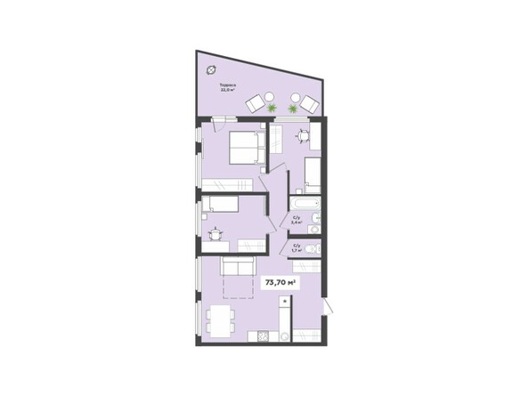 Планировка 4-комнатной квартиры 73,00 кв.м