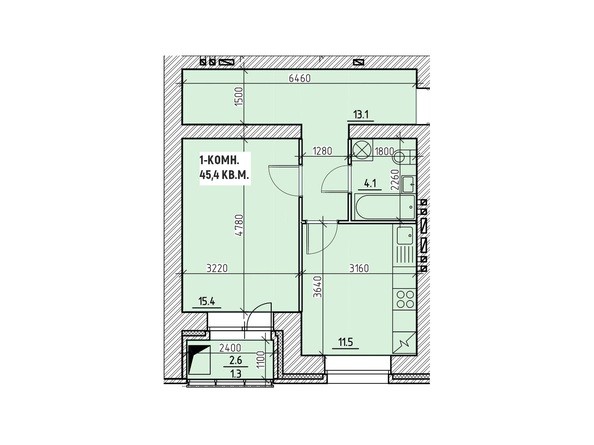 Планировка однокомнатной квартиры 45,4 кв.м