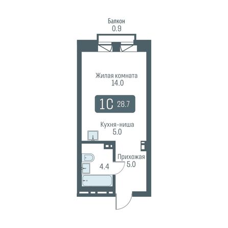 Планировка 1-комн 28,7, 28,8 м²