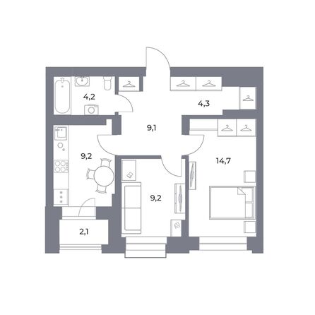 Планировка 2-комн 52,8 м²