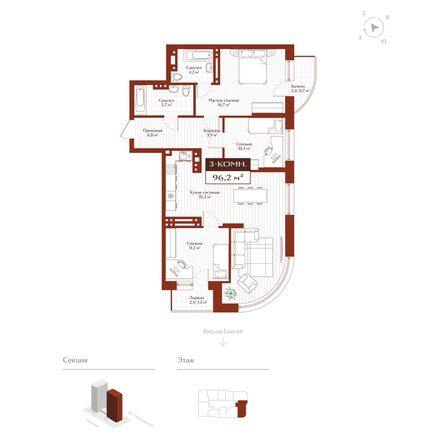 Планировка 3-комн 94,3 м²