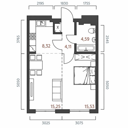 Планировка 1-комн 47,8 м²