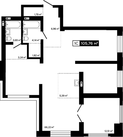 Планировка 2-комн 105,76, 105,78 м²