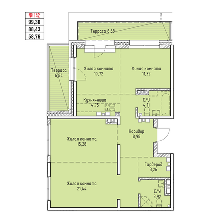 Планировка 4-комн 99,3 м²