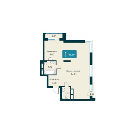 Планировка 3-комн 65,19 м²