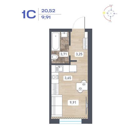 Планировка Студия 20,52 м²