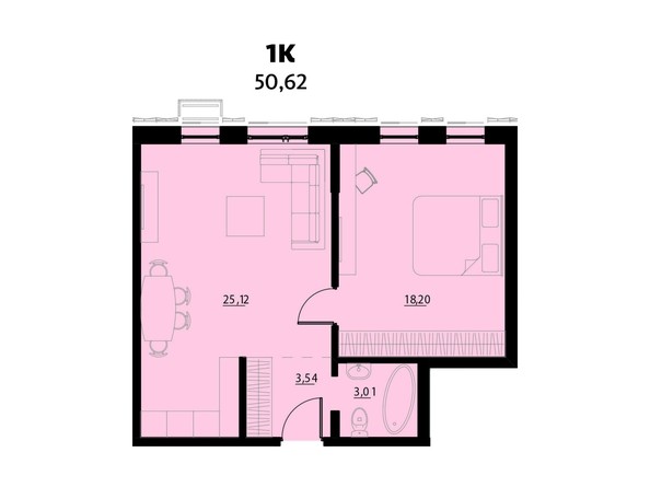 Планировка 1-комнатной 50,62 кв.м