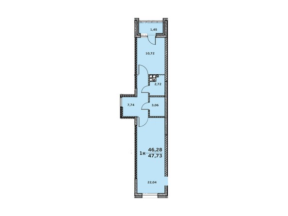 Планировка 1-комнатной квартиры 47,42 кв.м