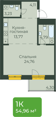 Планировка 1-комн 54,96, 55,07 м²