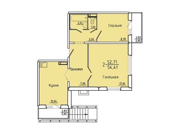 Планировка двухкомнатной квартиры 54,41 кв.м