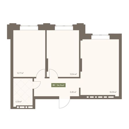 Планировка 2-комн 54,74 м²