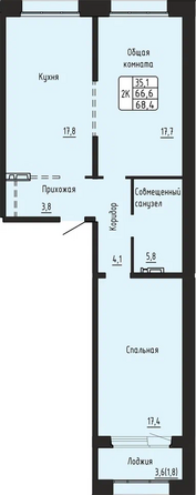Планировка 2-комн 68,4 м²