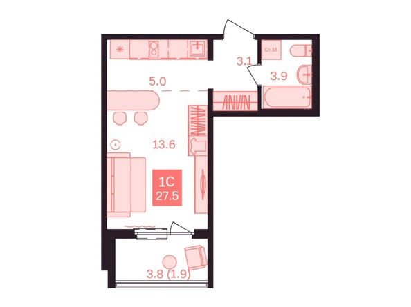 Планировка Студия 27,5 м²