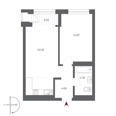 Планировка 2-комн 48,5 м²