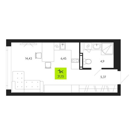 Планировка 1-комн 31,15, 31,2 м²