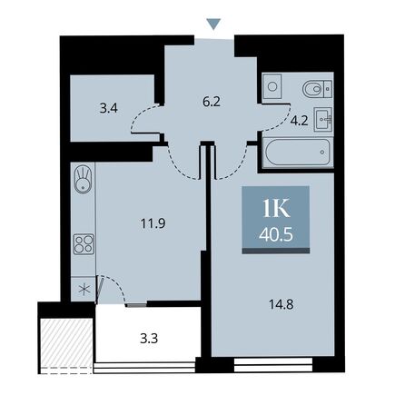 Планировка 1-комн 40,5 м²
