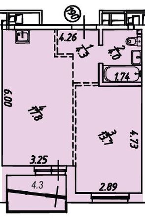 Планировка 1-комн 43,5, 44,1 м²