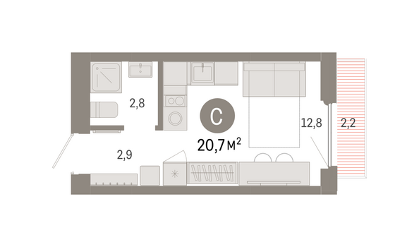 Планировка Студия 20,68 м²