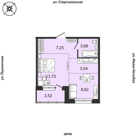 Планировка 2-комн 44,39 м²