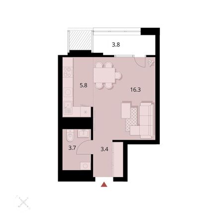 Планировка Студия 32,92 м²