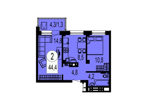 Планировка двухкомнатной квартиры 44,4 кв.м