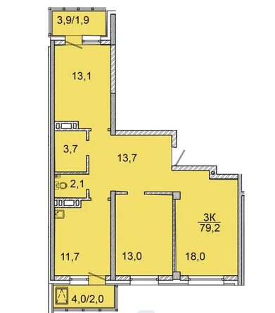 Планировка 3-комн 79, 79,2 м²