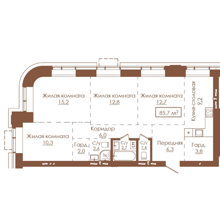 Планировка 4-комн 84,9 м²