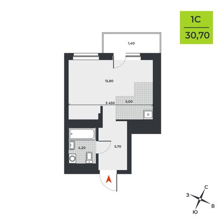 Планировка Студия 30,7 м²