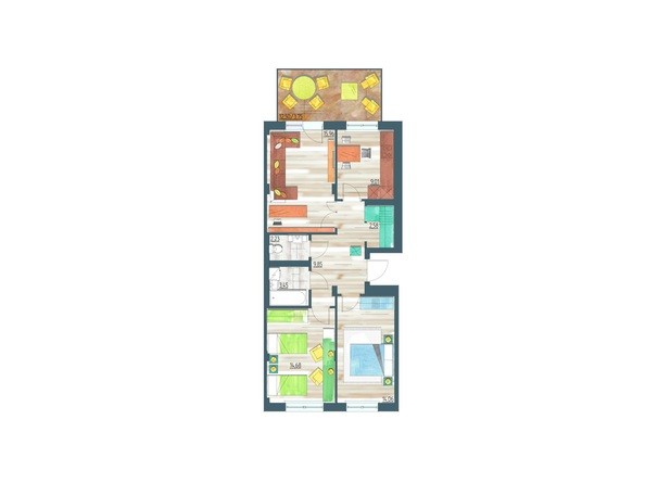 Планировка трехкомнатной квартиры 75,57 кв.м