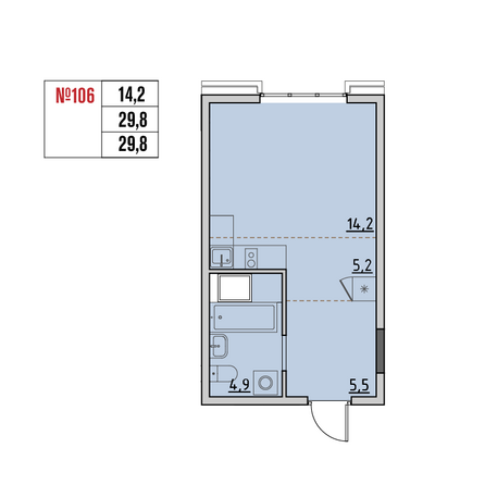 Планировка 1-комн 29,8, 29,9 м²