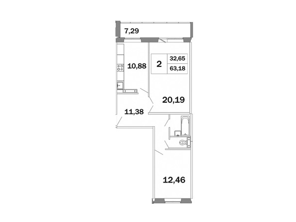 Планировка двухкомнатной квартиры 63,18 кв.м
