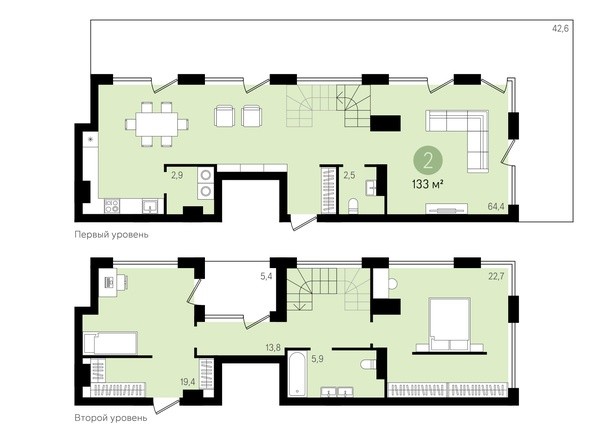 Планировка 2-комнатной квартиры 178,2 кв.м