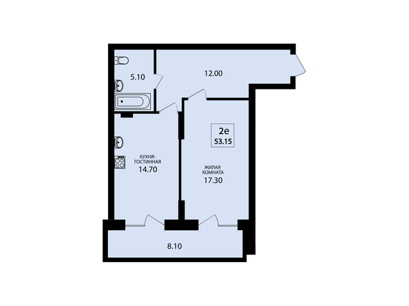 Планировка двухкомнатной квартиры 53,15 кв.м