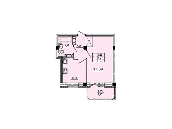 Планировка 1-комнатной квартиры 37,74 кв.м